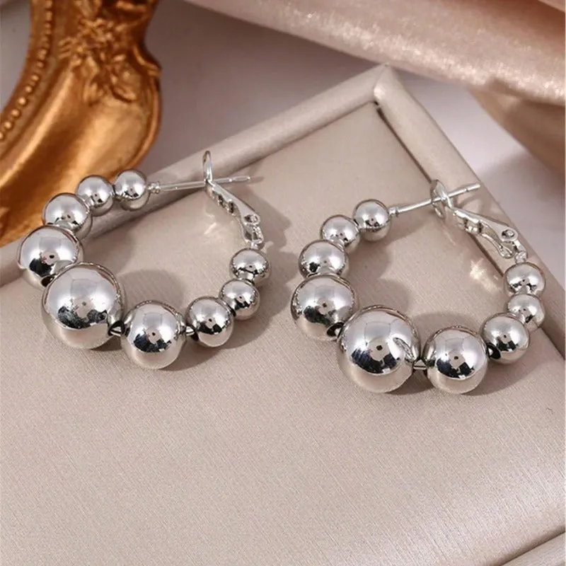 Wholesale Temperament, Metallic Feel, Fashionable and Versatile, with Round Bead Earrings