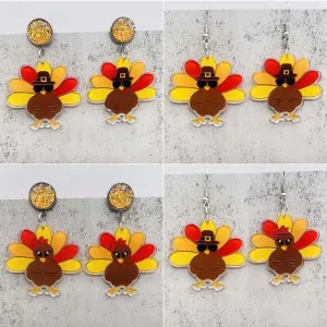 Wholesale Thanksgiving Turkey Acrylic Personalized Fashion Turkey Asymmetric Pendant Earrings