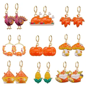 Wholesale Thanksgiving Turkey Pumpkin Maple Leaf Chinese Restaurant Earrings