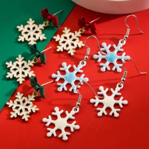 Wholesale The New Christmas Elements Are Fashionable and Versatile, and The Cut-out Snowflake Bow Dripping Oil Earrings