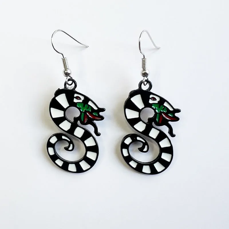 Wholesale The Popular Zodiac Snake Tide Exaggerated Black and White Double Snake Brother Black Wind Earrings