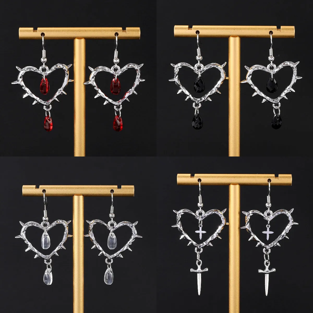 Wholesale Thorns Love Women's Punk Gothic Vintage Cross Drop Earrings