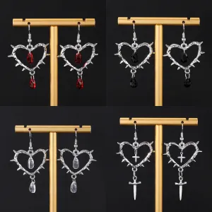 Wholesale Thorns Love Women's Punk Gothic Vintage Cross Drop Earrings
