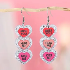 Wholesale three-color love stitching earrings Valentine's Day romantic English heart glitter pendant earrings