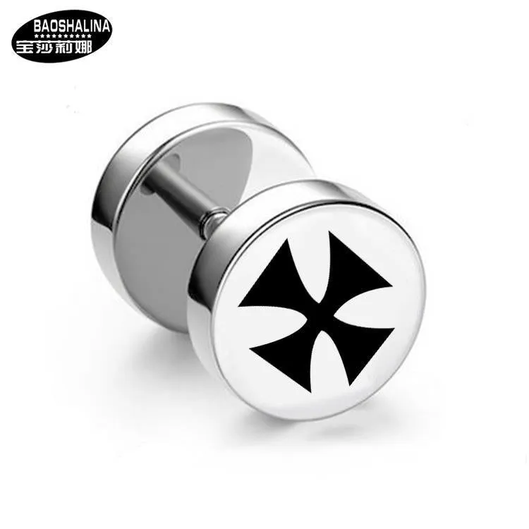 Wholesale Titanium Steel Barbell Fashion Dumbbell Black Street Earrings