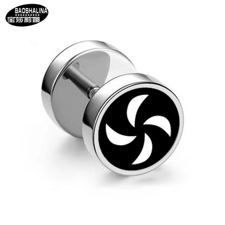 Wholesale Titanium Steel Barbell Fashion Dumbbell Black Street Earrings