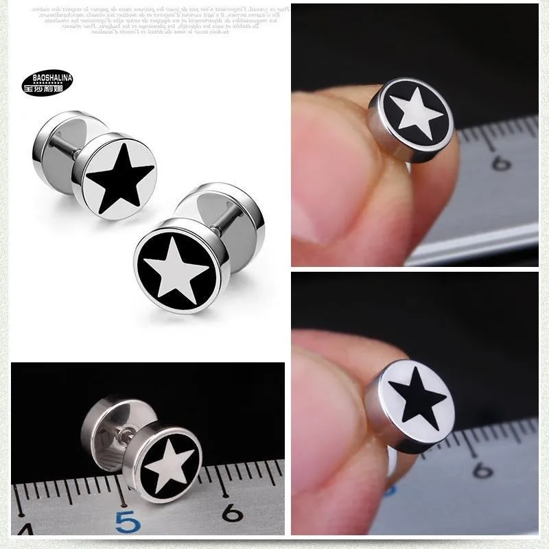 Wholesale Titanium Steel Barbell Fashion Dumbbell Black Street Earrings