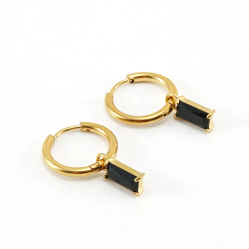 Wholesale Titanium Steel Colored Zircon 18K Stainless Steel Cube Diamond Temperament Earrings