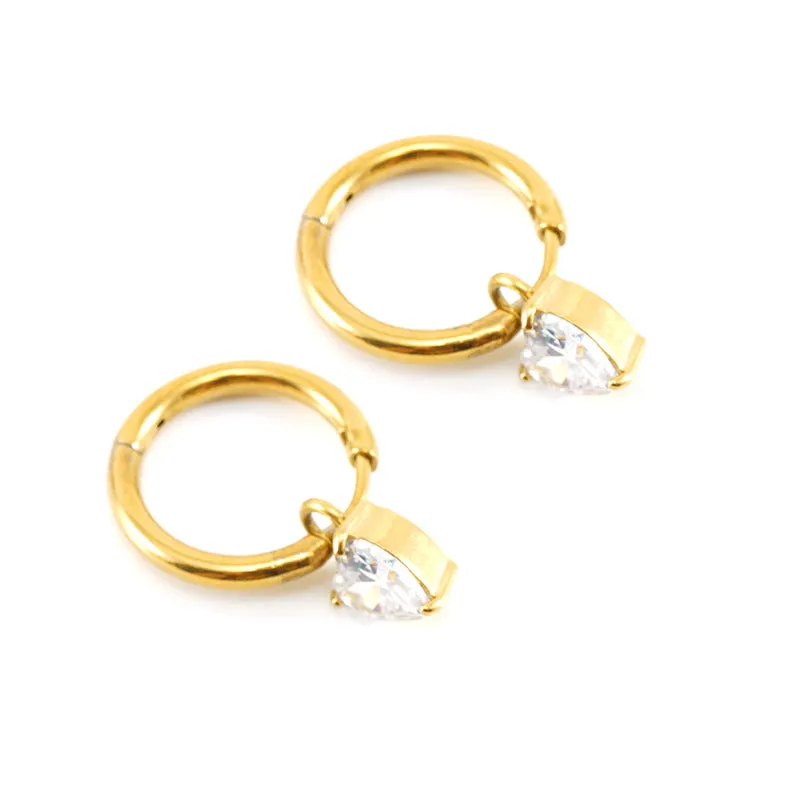 Wholesale Titanium Steel Colored Zircon 18K Stainless Steel Cube Diamond Temperament Earrings