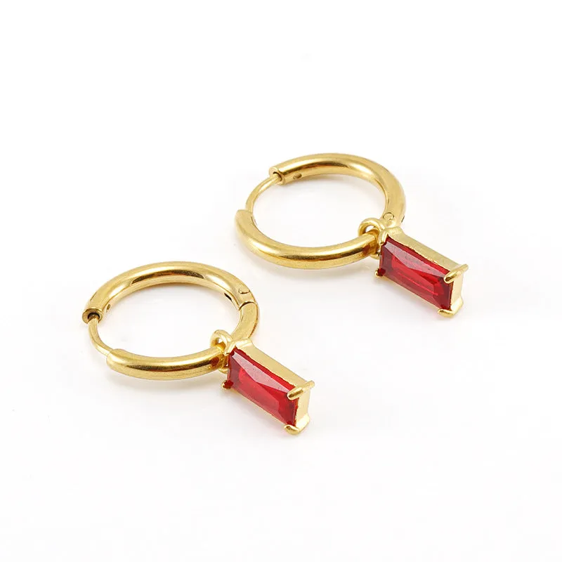 Wholesale Titanium Steel Colored Zircon 18K Stainless Steel Cube Diamond Temperament Earrings
