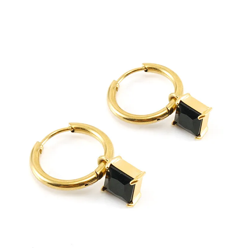 Wholesale Titanium Steel Colored Zircon 18K Stainless Steel Cube Diamond Temperament Earrings