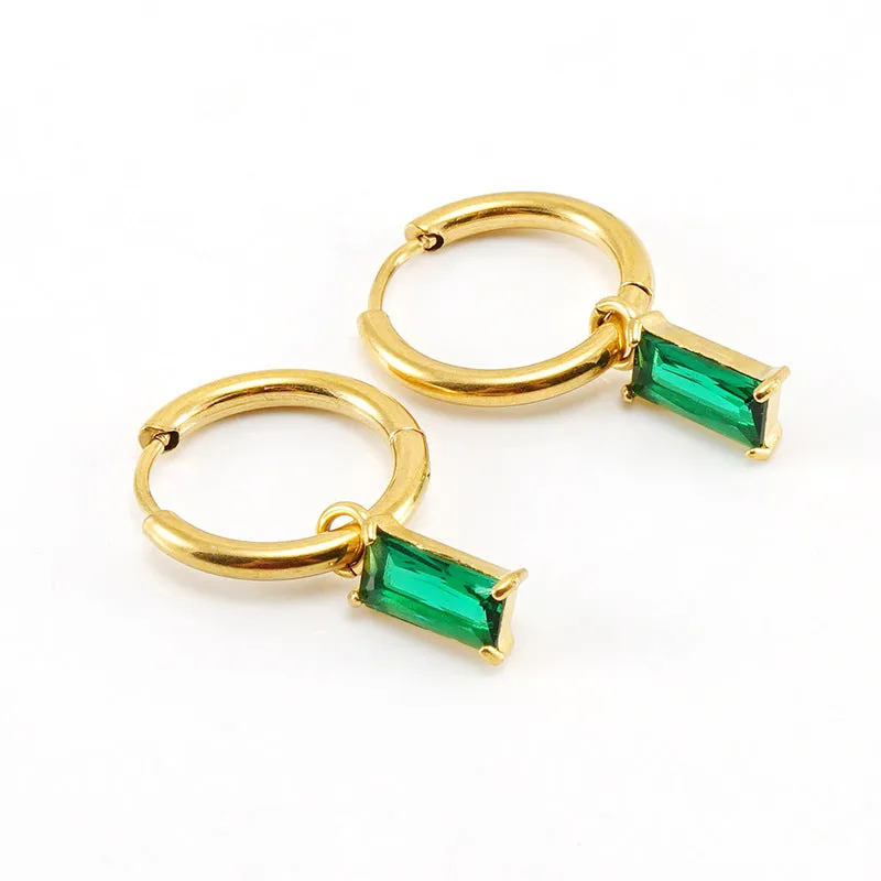 Wholesale Titanium Steel Colored Zircon 18K Stainless Steel Cube Diamond Temperament Earrings