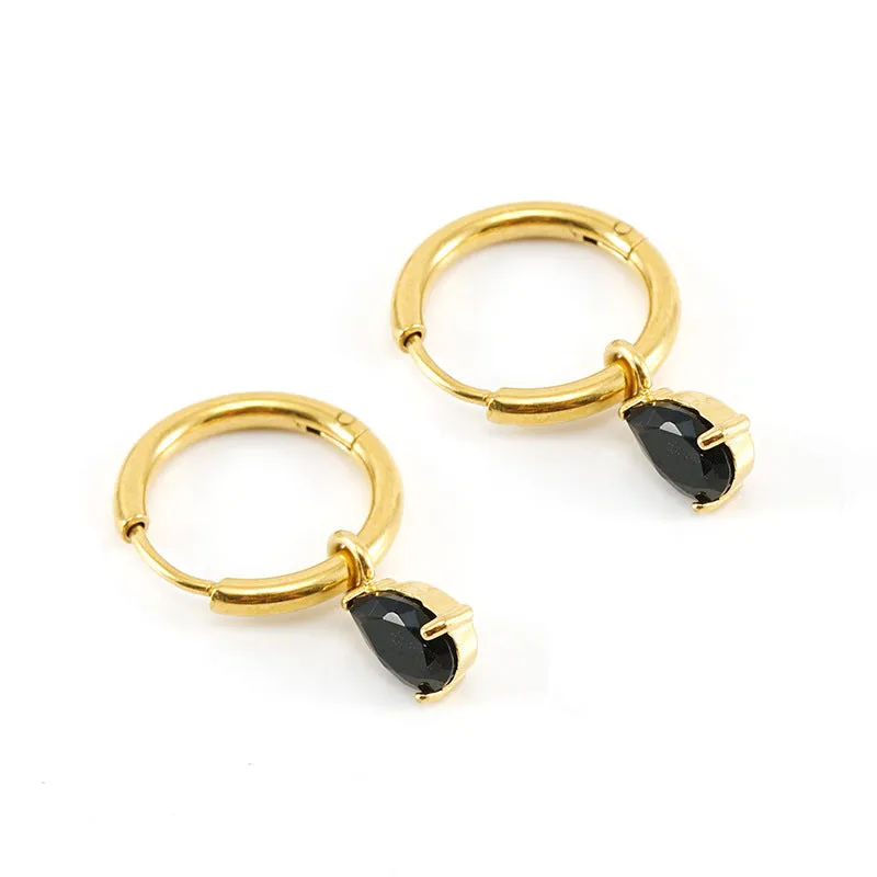 Wholesale Titanium Steel Colored Zircon 18K Stainless Steel Cube Diamond Temperament Earrings