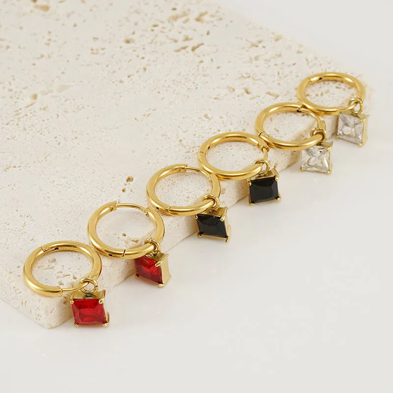 Wholesale Titanium Steel Colored Zircon 18K Stainless Steel Cube Diamond Temperament Earrings