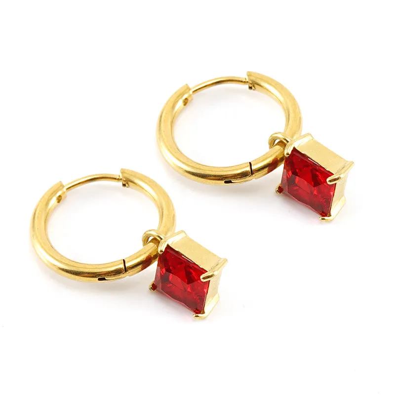 Wholesale Titanium Steel Colored Zircon 18K Stainless Steel Cube Diamond Temperament Earrings