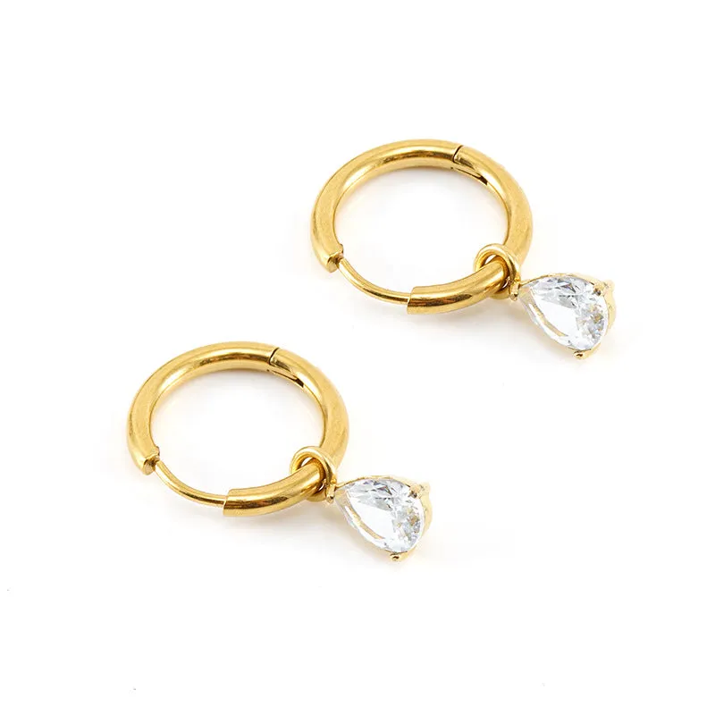 Wholesale Titanium Steel Colored Zircon 18K Stainless Steel Cube Diamond Temperament Earrings