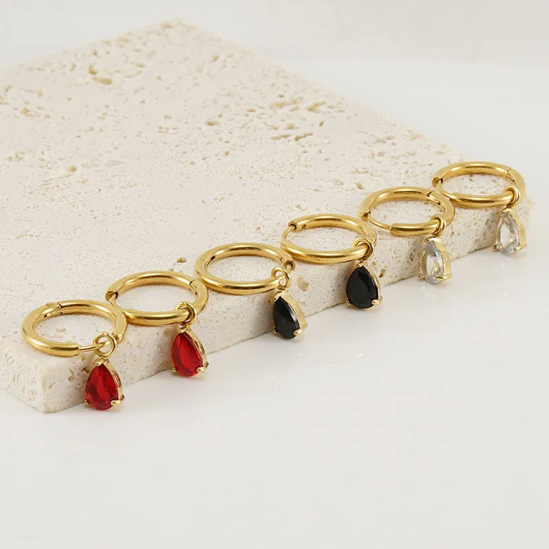 Wholesale Titanium Steel Colored Zircon 18K Stainless Steel Cube Diamond Temperament Earrings