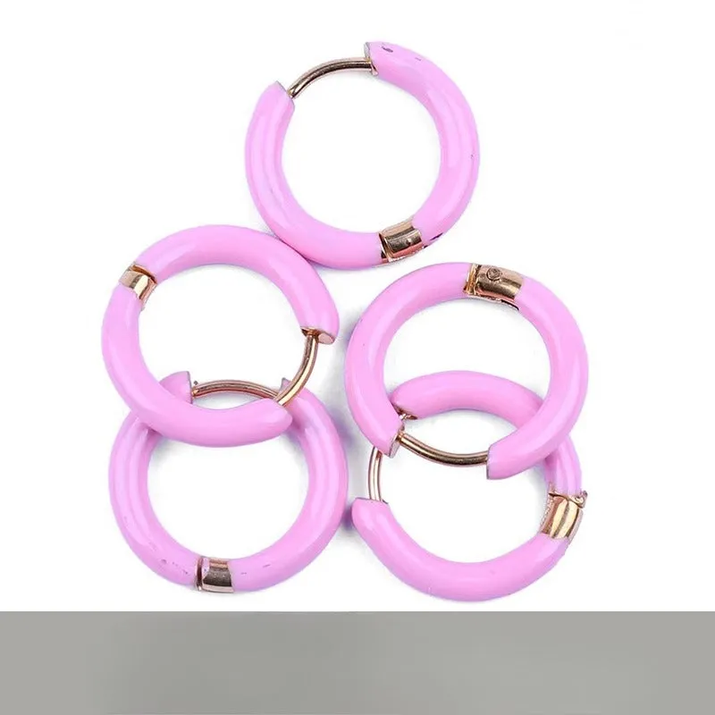 Wholesale Titanium Steel Enamel Colored Multi Color Drip Oil Premium Feeling Water Washable Non Fading Earrings