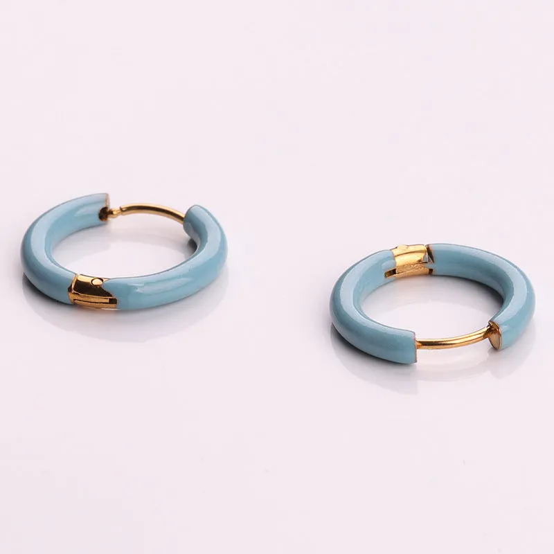Wholesale Titanium Steel Enamel Colored Multi Color Drip Oil Premium Feeling Water Washable Non Fading Earrings