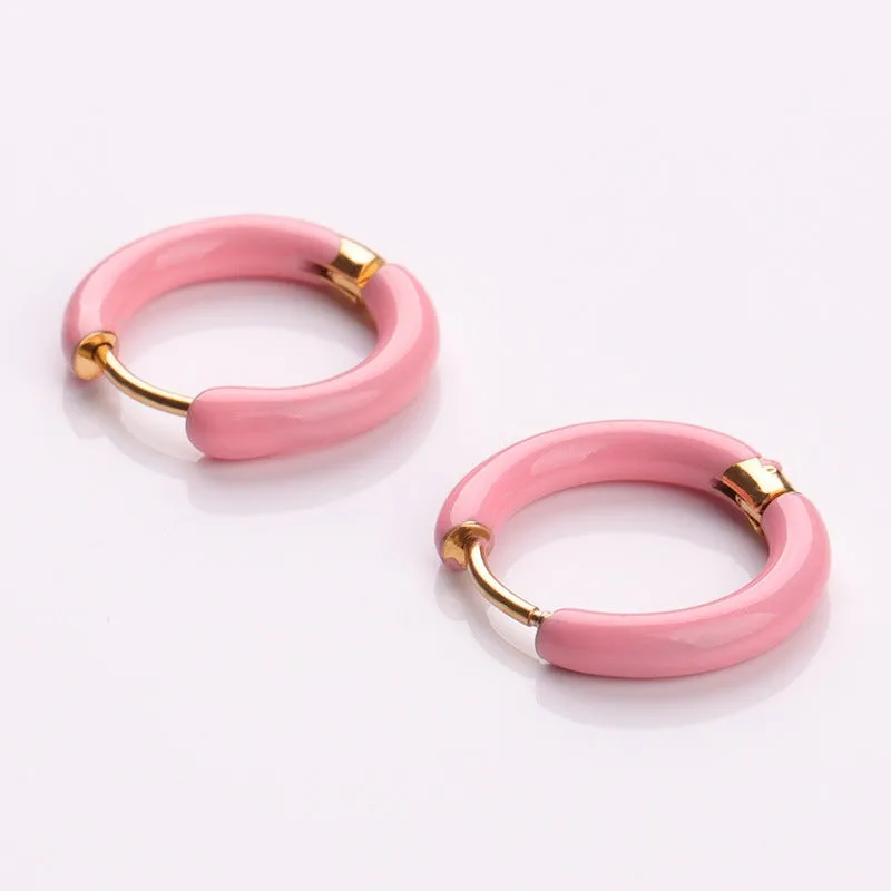 Wholesale Titanium Steel Enamel Colored Multi Color Drip Oil Premium Feeling Water Washable Non Fading Earrings