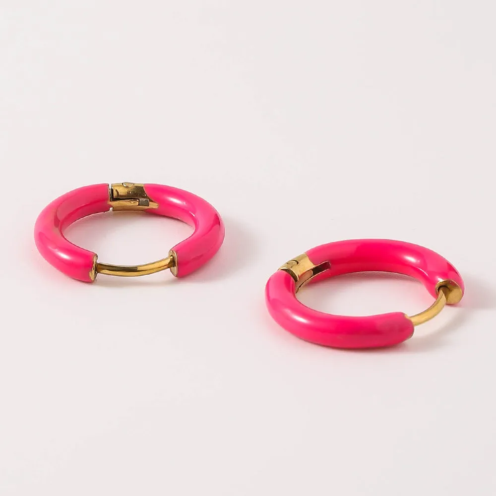 Wholesale Titanium Steel Enamel Colored Multi Color Drip Oil Premium Feeling Water Washable Non Fading Earrings