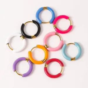 Wholesale Titanium Steel Enamel Colored Multi Color Drip Oil Premium Feeling Water Washable Non Fading Earrings
