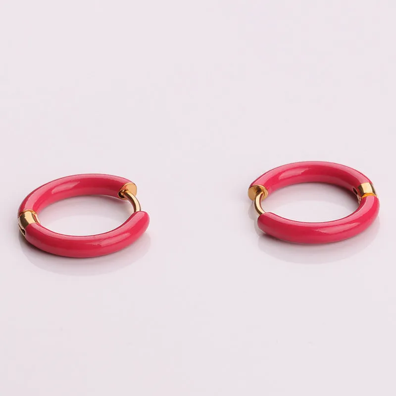 Wholesale Titanium Steel Enamel Colored Multi Color Drip Oil Premium Feeling Water Washable Non Fading Earrings
