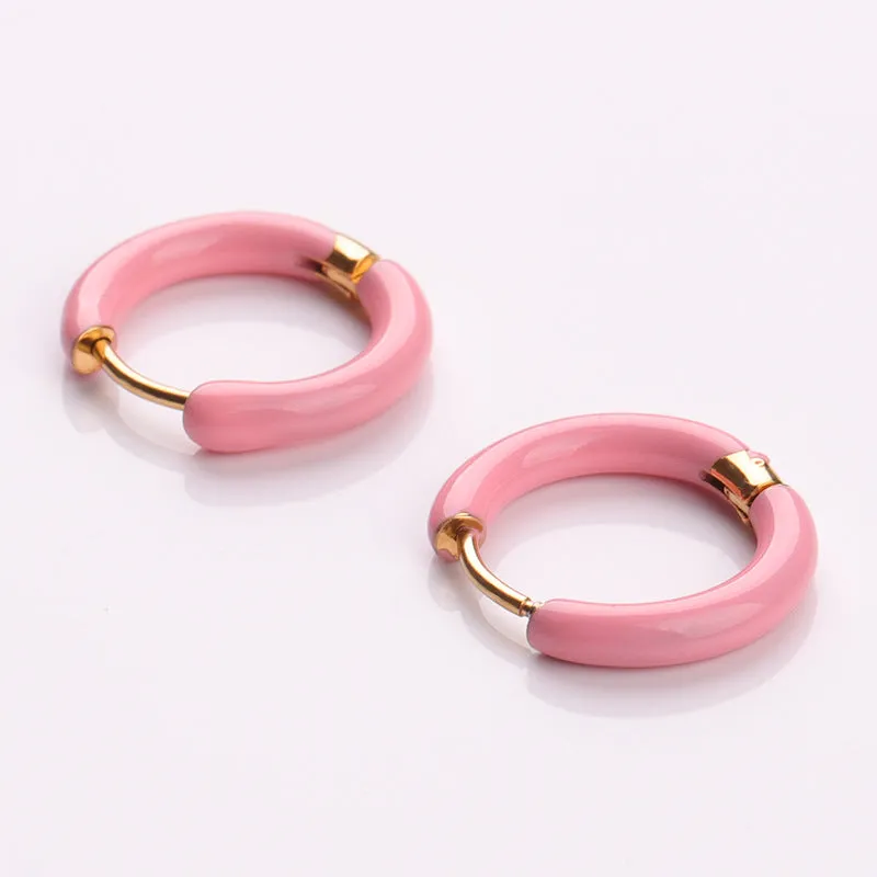 Wholesale Titanium Steel Enamel Colored Multi Color Drip Oil Premium Feeling Water Washable Non Fading Earrings