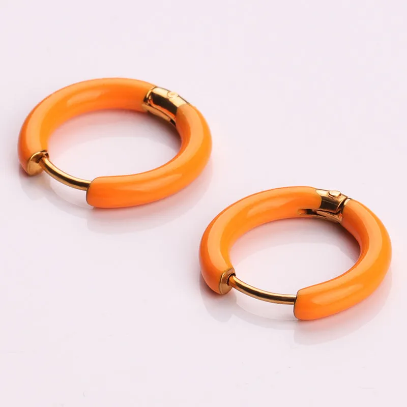 Wholesale Titanium Steel Enamel Colored Multi Color Drip Oil Premium Feeling Water Washable Non Fading Earrings