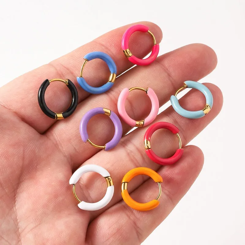 Wholesale Titanium Steel Enamel Colored Multi Color Drip Oil Premium Feeling Water Washable Non Fading Earrings