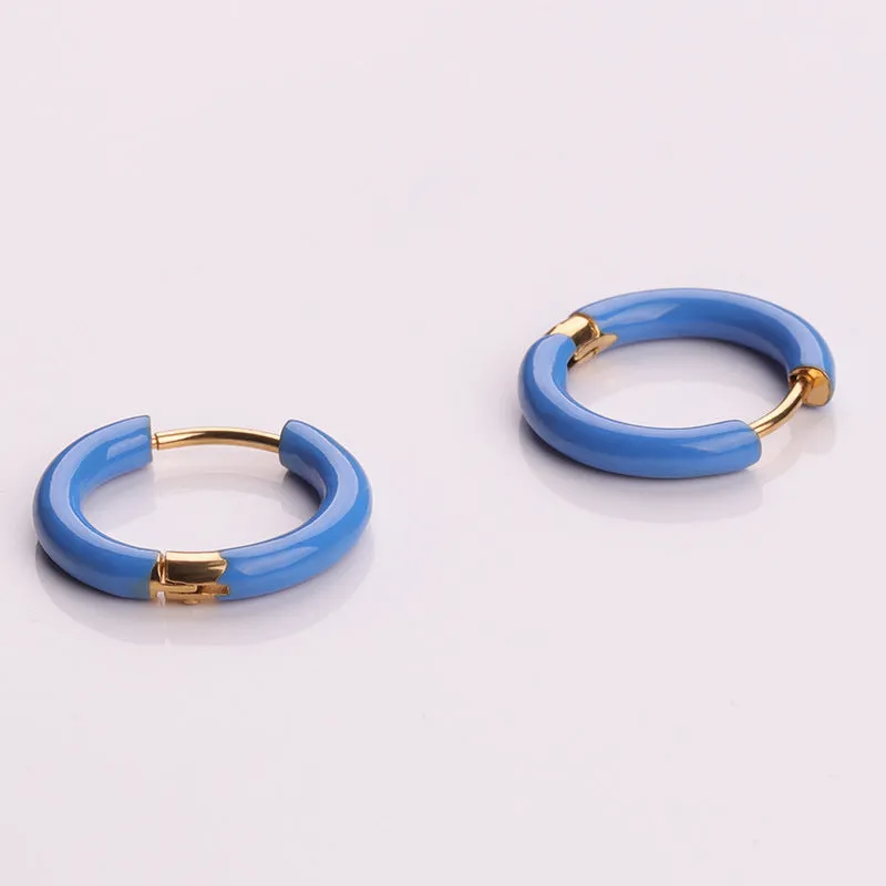 Wholesale Titanium Steel Enamel Colored Multi Color Drip Oil Premium Feeling Water Washable Non Fading Earrings