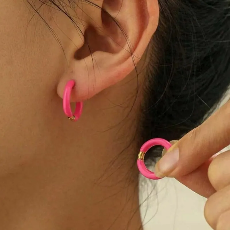 Wholesale Titanium Steel Enamel Colored Multi Color Drip Oil Premium Feeling Water Washable Non Fading Earrings