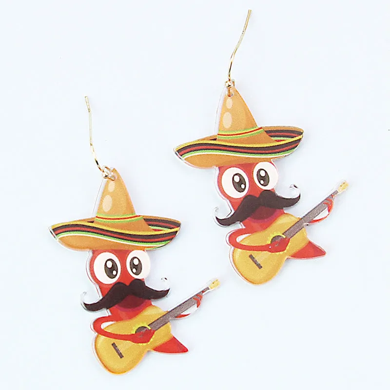 Wholesale two-dimensional hip hop Carnival chili Guitar Man Rock Western Denim acrylic earrings