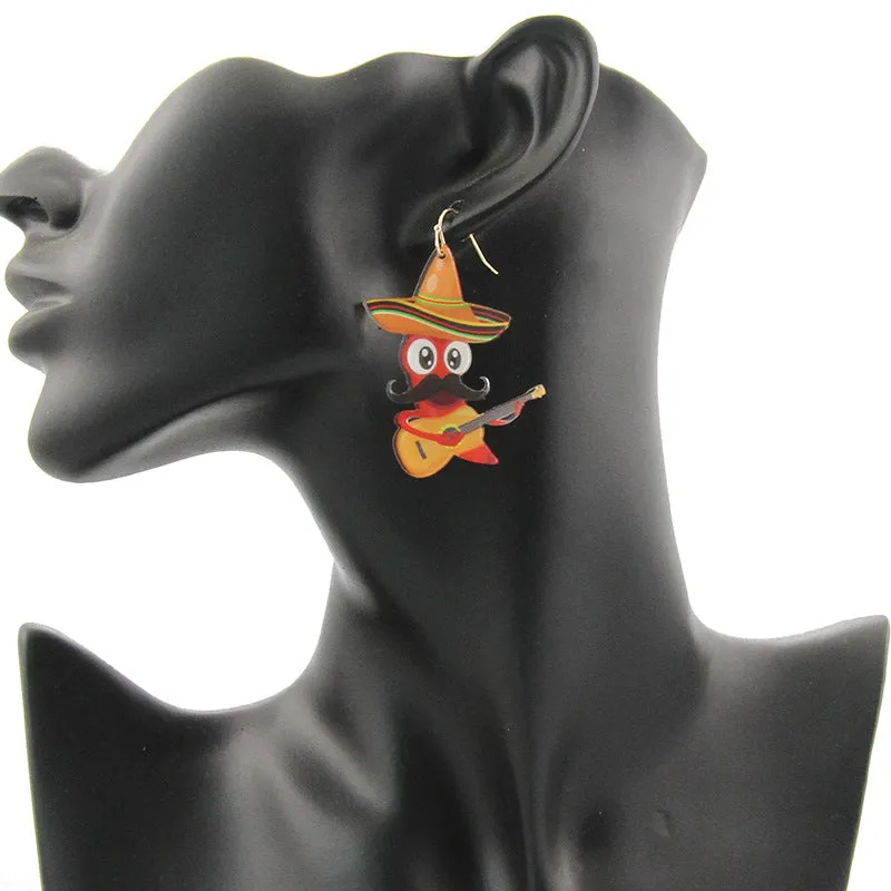 Wholesale two-dimensional hip hop Carnival chili Guitar Man Rock Western Denim acrylic earrings