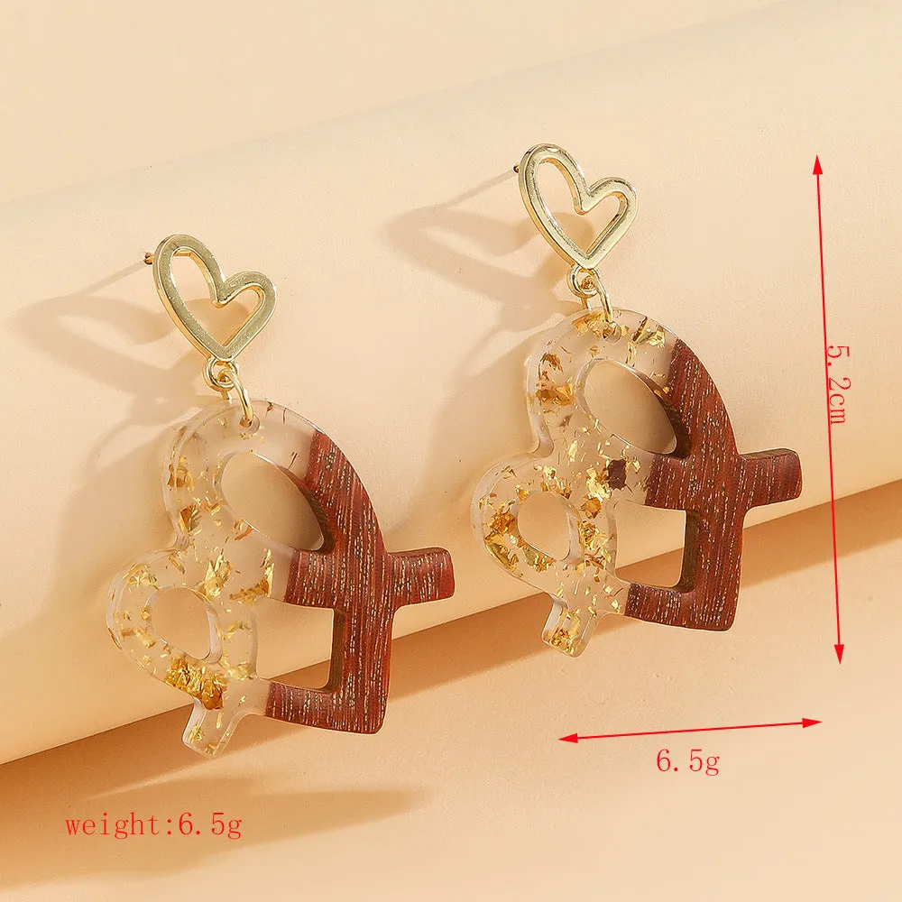 Wholesale Unique Wood Stitching Resin Valentine's Day Love Earrings Women's Simple All-match Round Heart-shaped Hollow Earrings