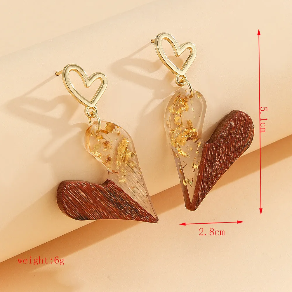 Wholesale Unique Wood Stitching Resin Valentine's Day Love Earrings Women's Simple All-match Round Heart-shaped Hollow Earrings