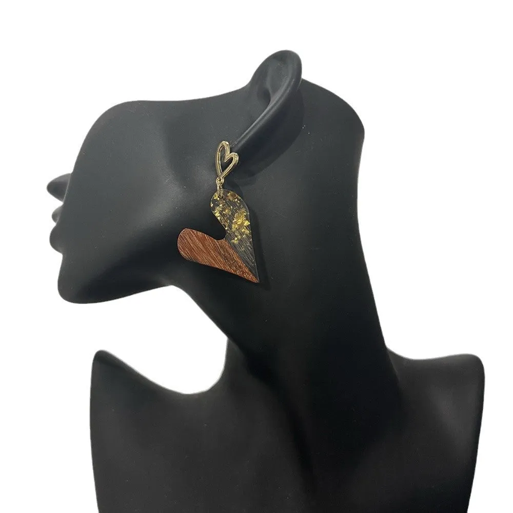 Wholesale Unique Wood Stitching Resin Valentine's Day Love Earrings Women's Simple All-match Round Heart-shaped Hollow Earrings