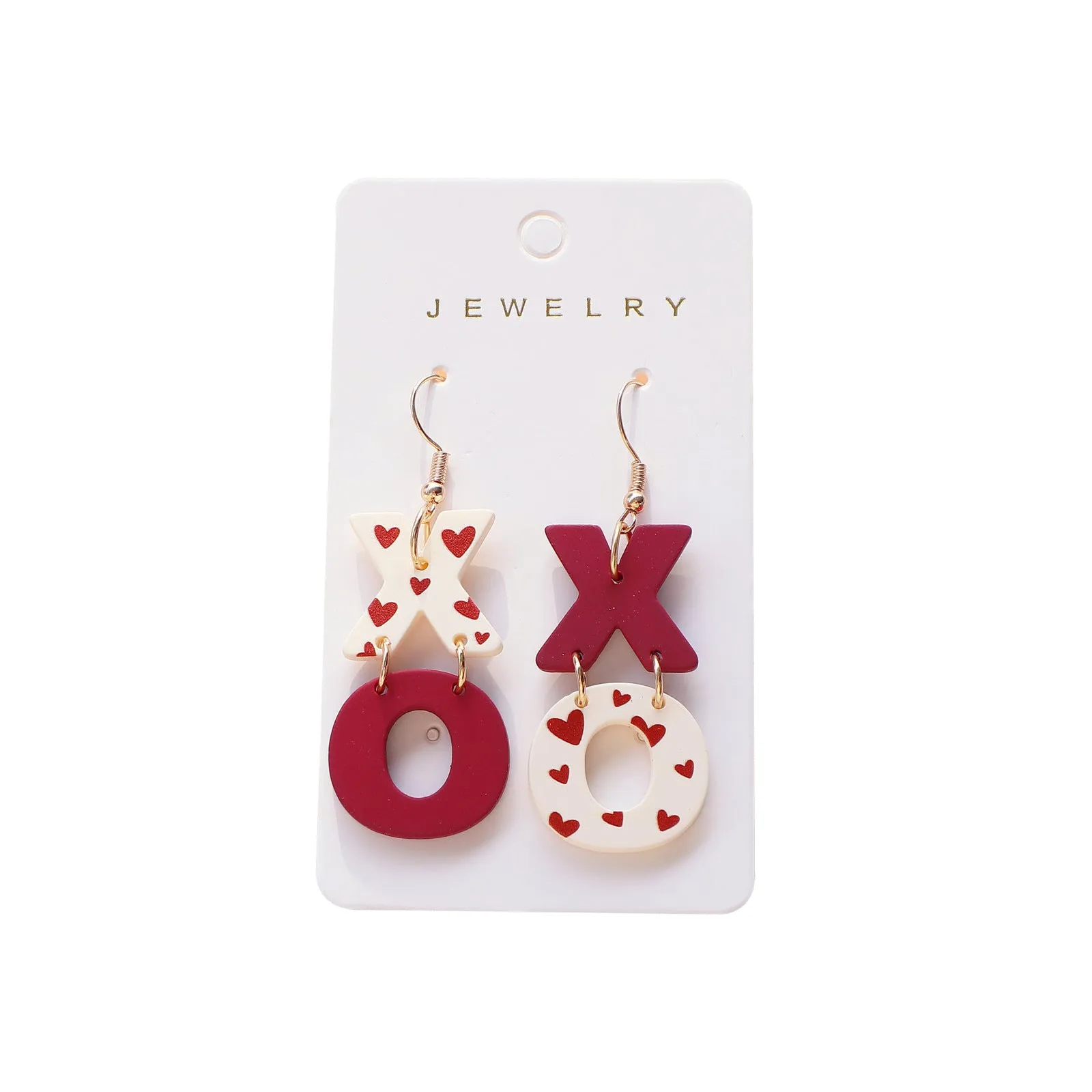 Wholesale Valentine's Day Acrylic Paint New Arrival Earrings XO Wine Red Contrast Color Love Printed Earrings Peach Heart Earrings for Women