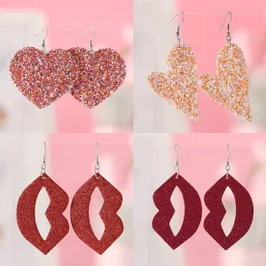 Wholesale Valentine's Day Blingbling Sequins Peach Heart Love Sexy Red Lips Earrings