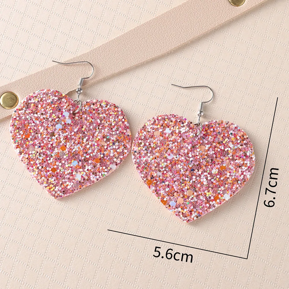 Wholesale Valentine's Day Blingbling Sequins Peach Heart Love Sexy Red Lips Earrings