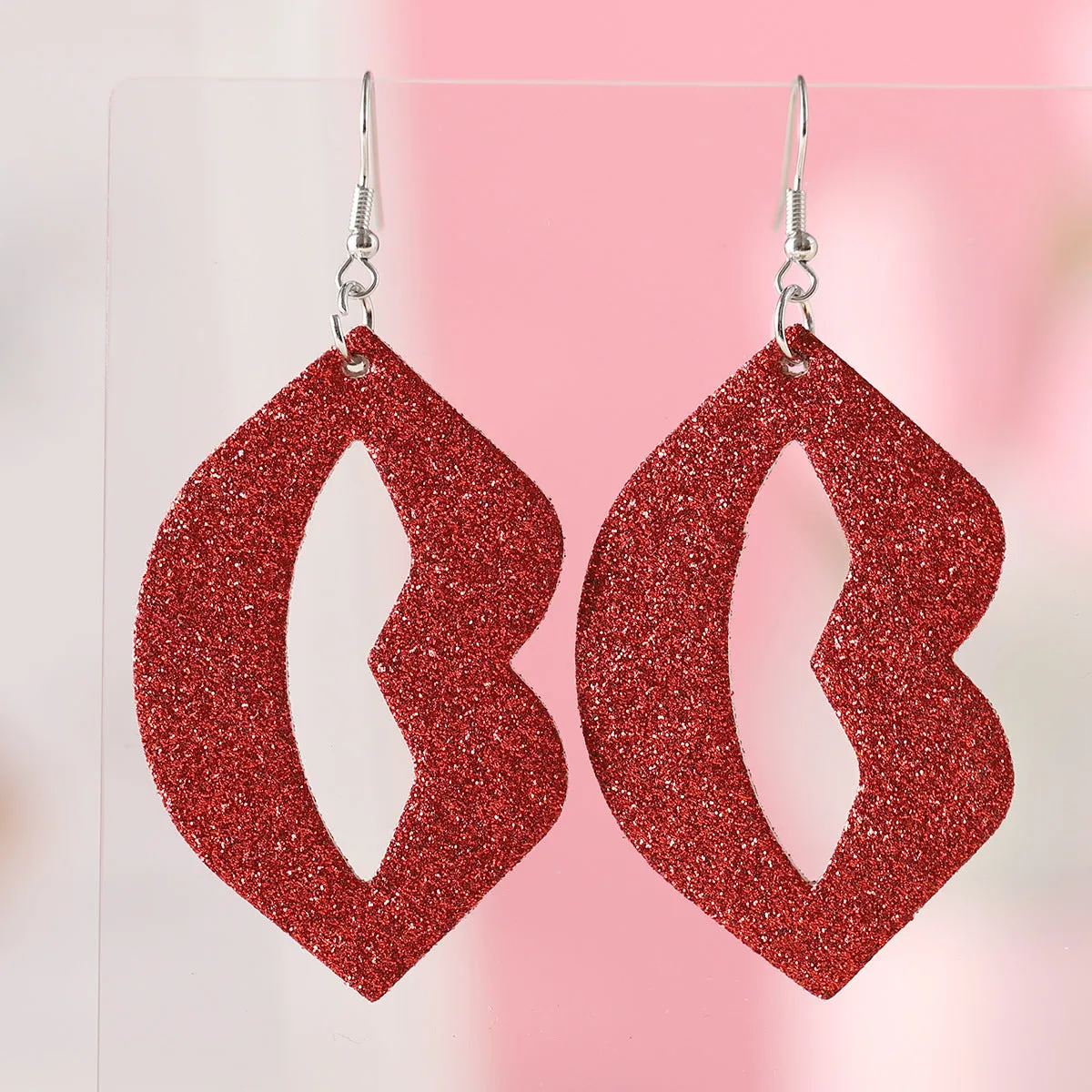 Wholesale Valentine's Day Blingbling Sequins Peach Heart Love Sexy Red Lips Earrings