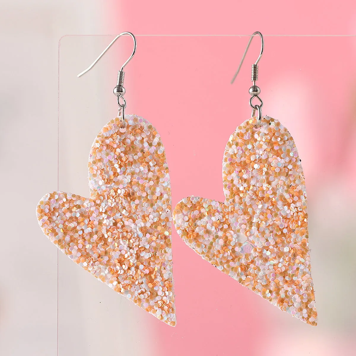 Wholesale Valentine's Day Blingbling Sequins Peach Heart Love Sexy Red Lips Earrings