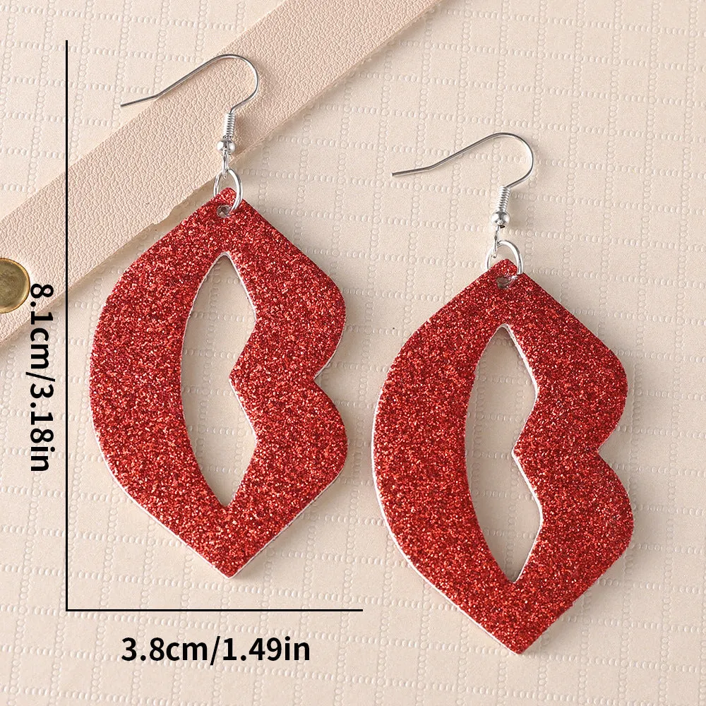 Wholesale Valentine's Day Blingbling Sequins Peach Heart Love Sexy Red Lips Earrings