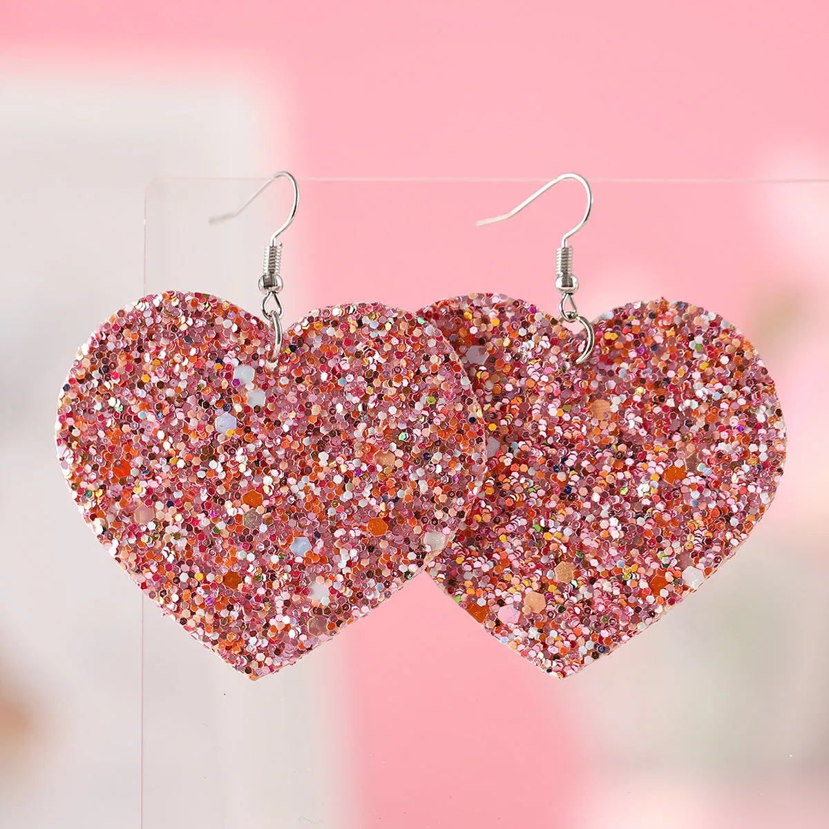 Wholesale Valentine's Day Blingbling Sequins Peach Heart Love Sexy Red Lips Earrings