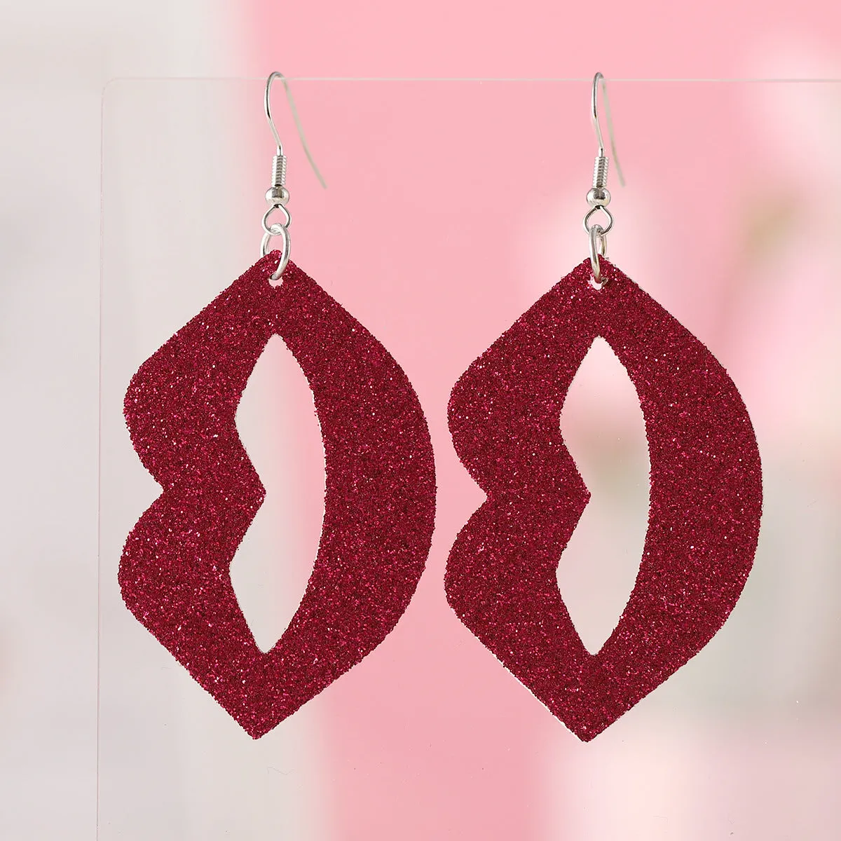 Wholesale Valentine's Day Blingbling Sequins Peach Heart Love Sexy Red Lips Earrings