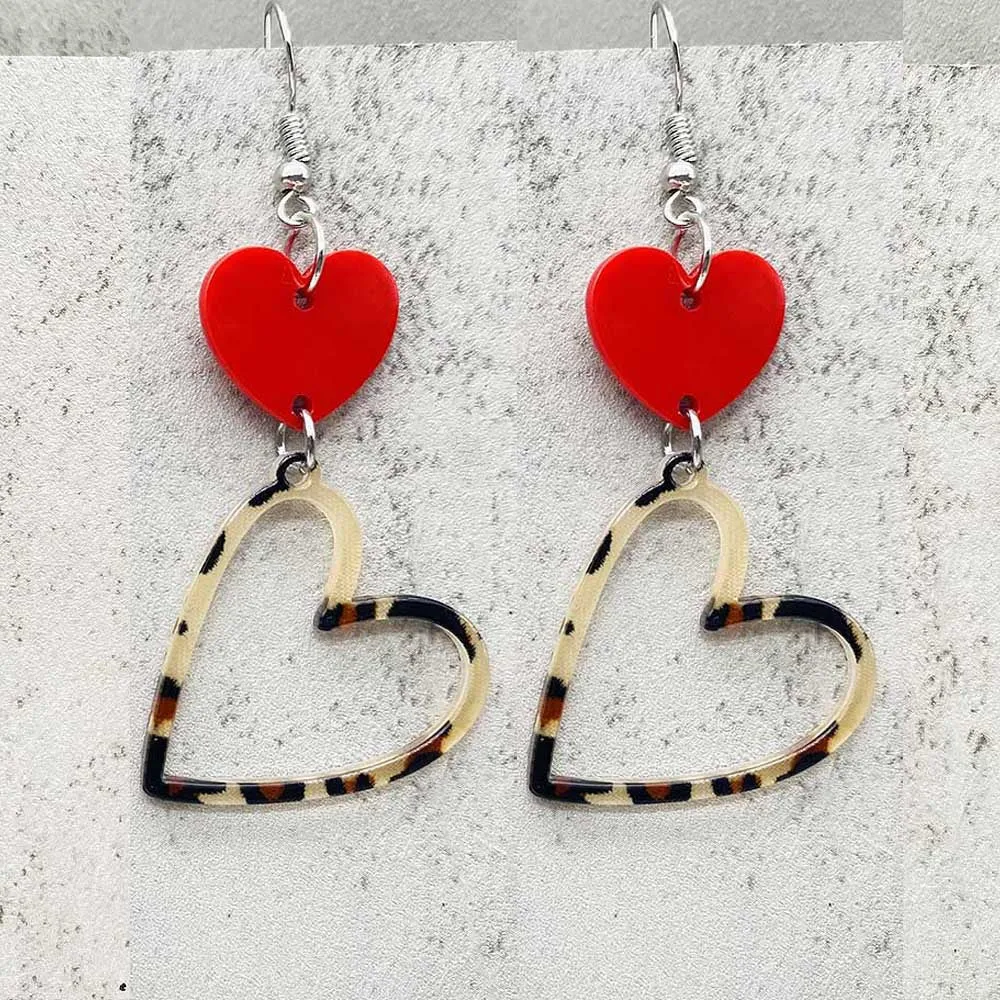 Wholesale Valentine's Day Creative Leopard Print Love Earrings