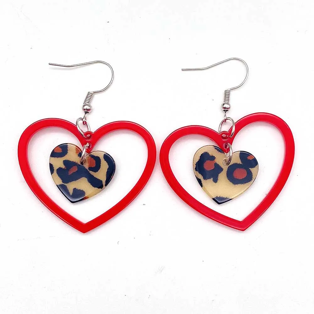 Wholesale Valentine's Day Creative Leopard Print Love Earrings