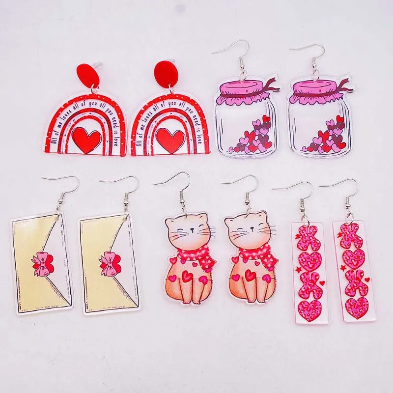 Wholesale Valentine's Day Cute Love Cat Envelope Acrylic Earrings