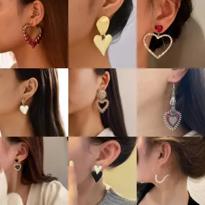 Wholesale Valentine's Day earrings light luxury all-match love heart earrings drop oil Diamond-Embedded Multi-style Valentine's Day earrings