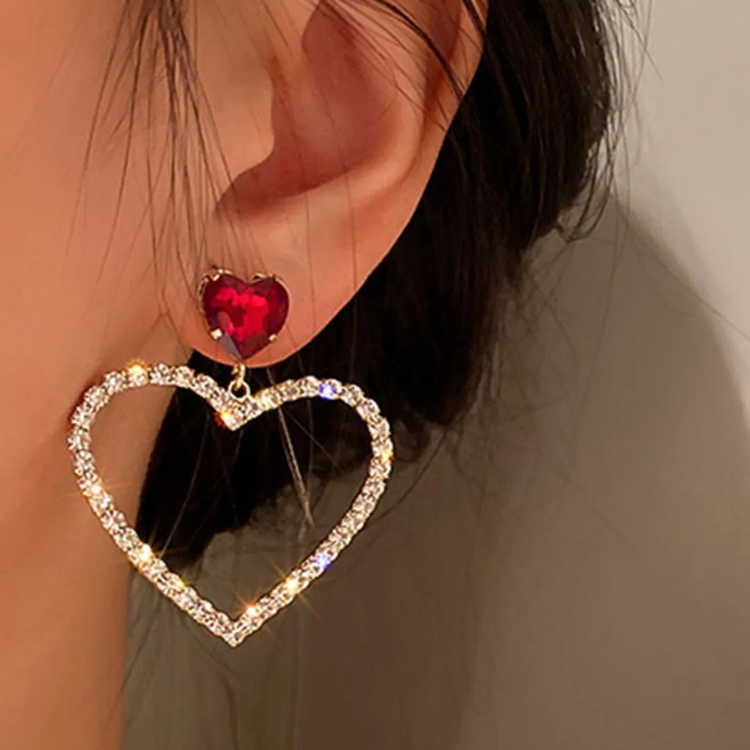 Wholesale Valentine's Day earrings light luxury all-match love heart earrings drop oil Diamond-Embedded Multi-style Valentine's Day earrings